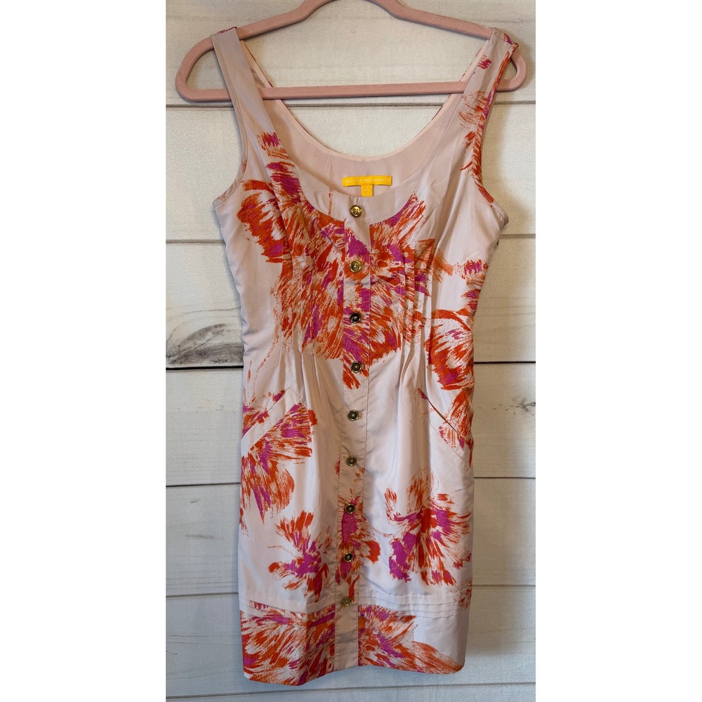 Walter by Walter Baker Floral Button Front Mini Dress Orange Pink XS Pintuck